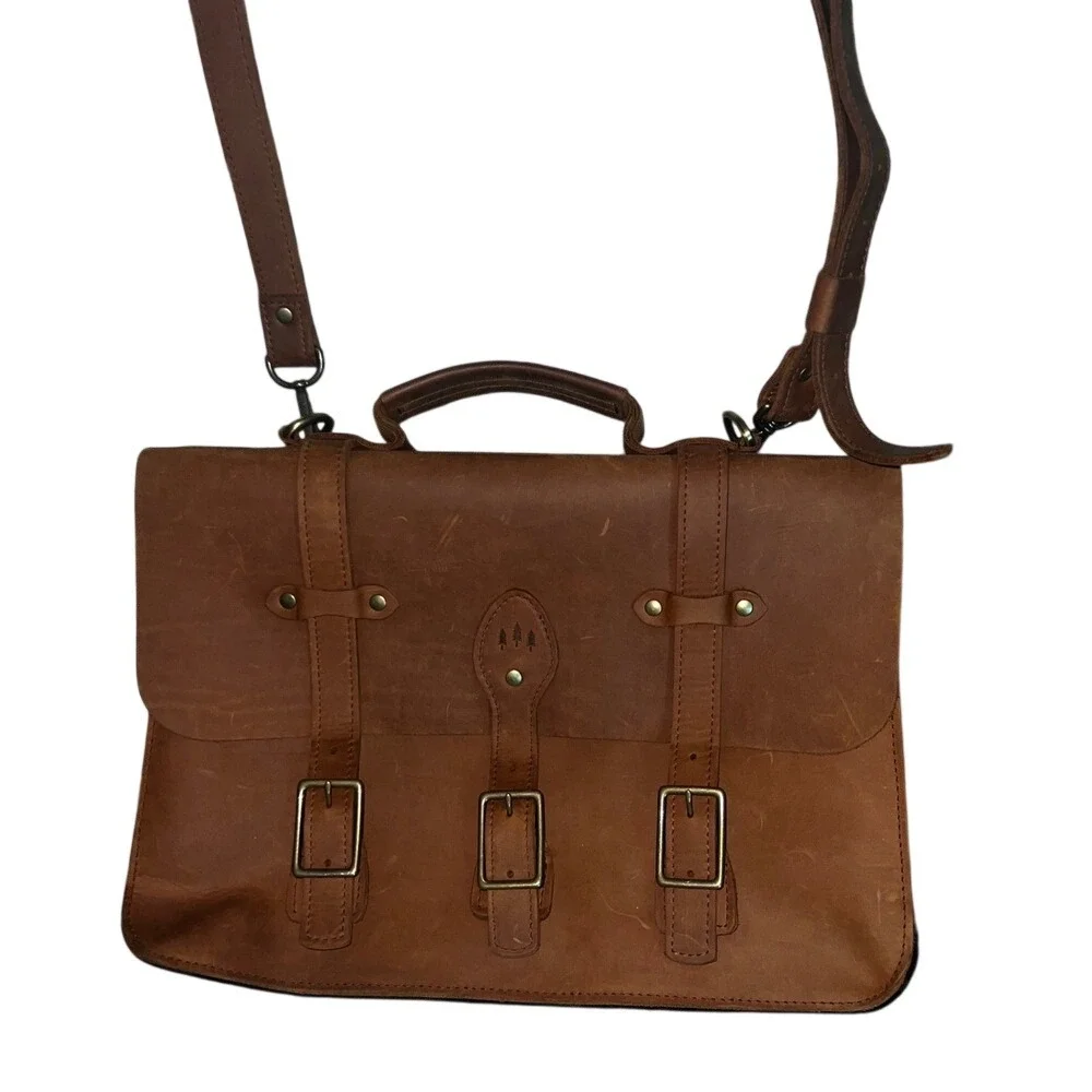 Portland Leather Goods Brown Leather‎ Satchel Briefcase Laptop Messenger Bag